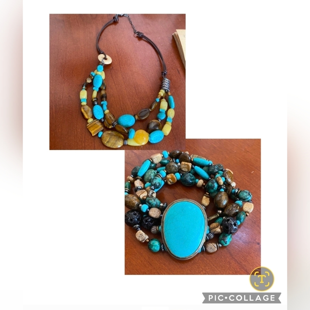 Silpada Set ! Turquoise, Tigers Eye & Jasper   Multi-Strand Necklace & Bracelet